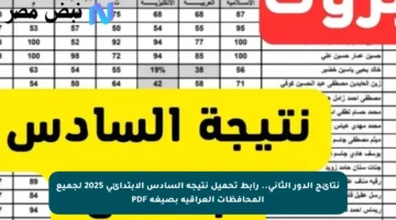 نتائج الدور الثاني.. رابط تحميل نتيجة السادس الابتدائي 2025 لجميع المحافظات العراقية بصيغة PDF